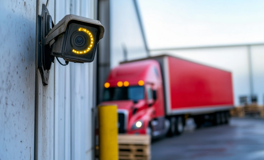 Security camera of loading dock at a freight yard